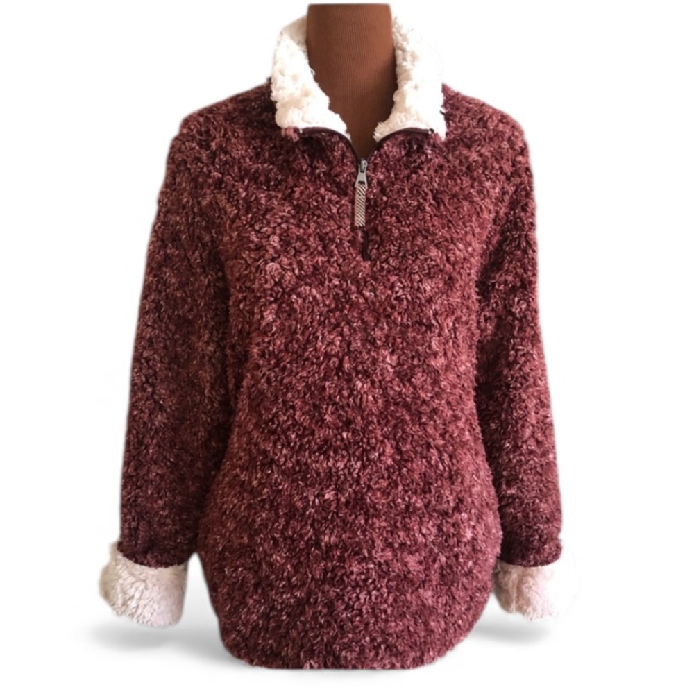 HOT DEAL! Weatherproof Vintage Long Sleeve Fleece Pullover Size L Rustic Red